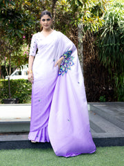 Freezing Purple Colour Free Hand Digital Printed Saree