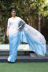 Freezing Skyblue Free Hand Digital Printed Saree