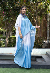 Freezing Skyblue Free Hand Digital Printed Saree