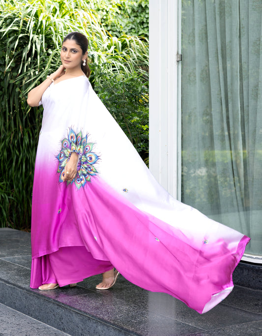 Freezing Pink Colour Free Hand Digital Printed Saree