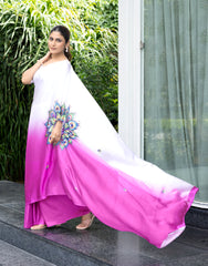 Freezing Pink Colour Free Hand Digital Printed Saree