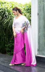 Freezing Pink Colour Free Hand Digital Printed Saree
