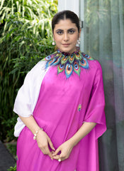 Freezing Pink Colour Free Hand Digital Printed Saree