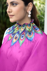 Freezing Pink Colour Free Hand Digital Printed Saree