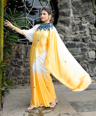 Freezing Yellow Colour Free Hand Digital Printed Saree