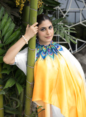 Freezing Yellow Colour Free Hand Digital Printed Saree