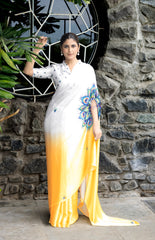 Freezing Yellow Colour Free Hand Digital Printed Saree