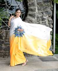 Freezing Yellow Colour Free Hand Digital Printed Saree