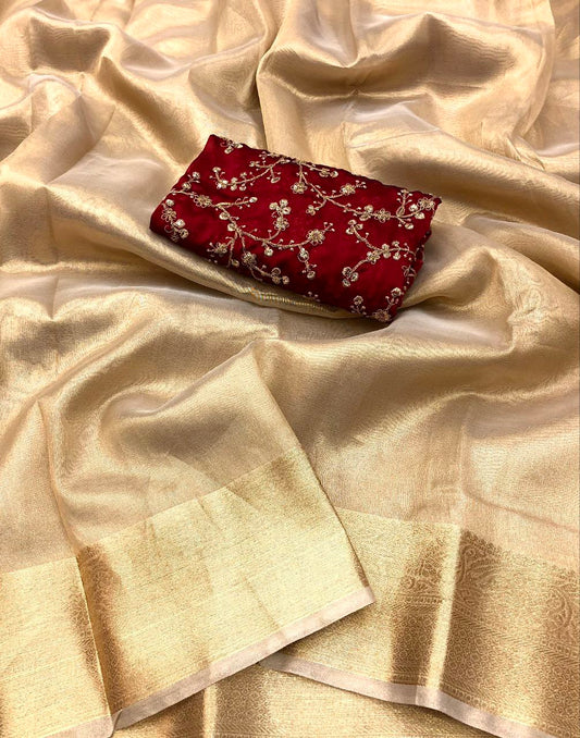 Aneezah Gold Tissue Silk Weaving Saree