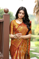 Areejah Maroon Kanjivaram Semi Pattu Silk Weaving Saree