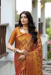 Areejah Maroon Kanjivaram Semi Pattu Silk Weaving Saree