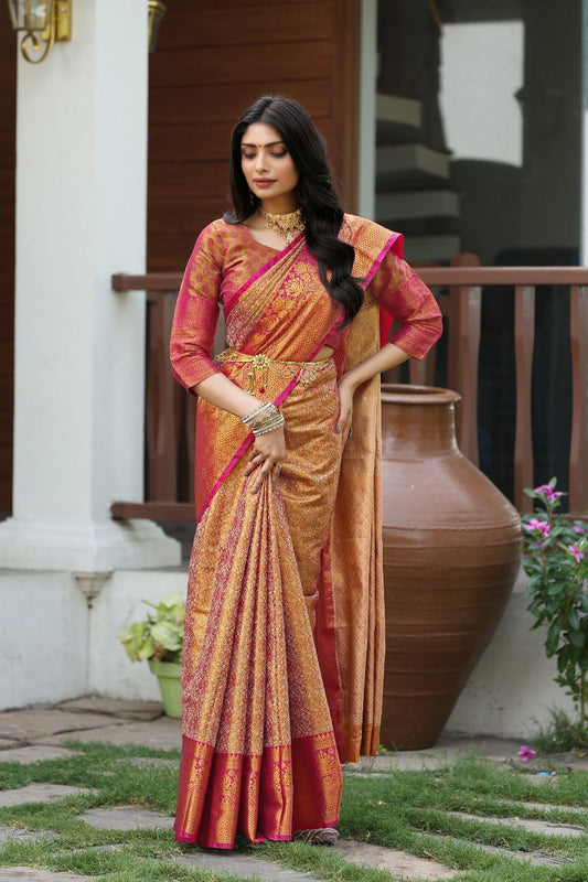 Kunaina Pink Kanjivaram Semi Pattu Silk Weaving Saree