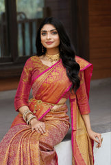 Kunaina Pink Kanjivaram Semi Pattu Silk Weaving Saree