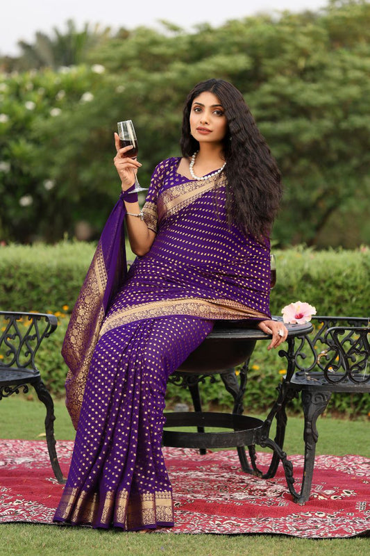 Scoop Purple Khadi Georgette Weaving Saree
