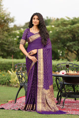 Scoop Purple Khadi Georgette Weaving Saree
