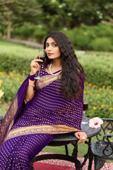Scoop Purple Khadi Georgette Weaving Saree