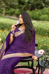 Scoop Purple Khadi Georgette Weaving Saree