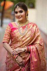 Luice Pink Kanjivaram Semi Pattu Silk Weaving Saree