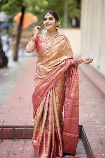 Luice Pink Kanjivaram Semi Pattu Silk Weaving Saree