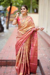 Luice Pink Kanjivaram Semi Pattu Silk Weaving Saree
