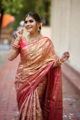 Luice Pink Kanjivaram Semi Pattu Silk Weaving Saree