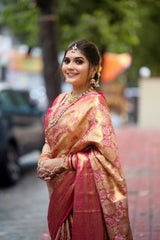 Luice Pink Kanjivaram Semi Pattu Silk Weaving Saree