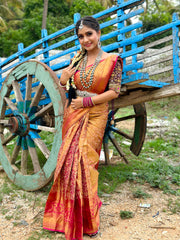 Feather Pink Kanjivaram Semi Pattu Silk Weaving Saree