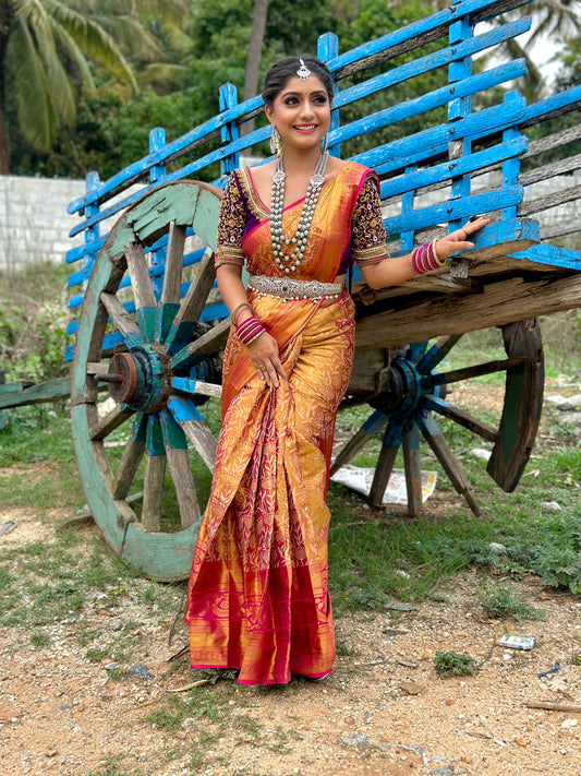 Feather Pink Kanjivaram Semi Pattu Silk Weaving Saree