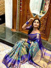 Shroud Seagreen Kanjivaram Semi Pattu Silk Weaving Saree