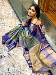 Shroud Seagreen Kanjivaram Semi Pattu Silk Weaving Saree