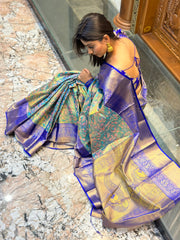 Shroud Seagreen Kanjivaram Semi Pattu Silk Weaving Saree