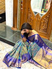 Shroud Seagreen Kanjivaram Semi Pattu Silk Weaving Saree