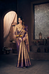 Elizabeth Purple Kanjivaram Semi Pattu Silk Weaving Saree