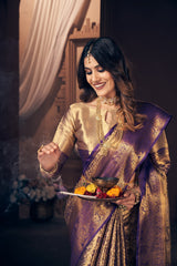 Elizabeth Purple Kanjivaram Semi Pattu Silk Weaving Saree