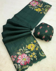 Rotion Kota Chex Floral Print Embroidery Work Saree