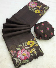 Rotion Kota Chex Floral Print Embroidery Work Saree