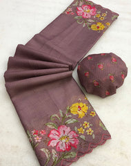 Rotion Kota Chex Floral Print Embroidery Work Saree