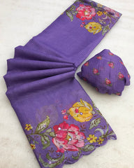 Rotion Kota Chex Floral Print Embroidery Work Saree