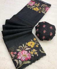 Rotion Kota Chex Floral Print Embroidery Work Saree