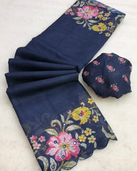 Rotion Kota Chex Floral Print Embroidery Work Saree