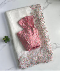 Myraa Offwhite Sof Organza Embroidery Work Fancy Saree