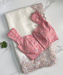 Myraa Offwhite Sof Organza Embroidery Work Fancy Saree