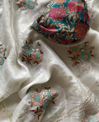 Whiteflower Offwhite Floral Embroidery Work Fancy Saree