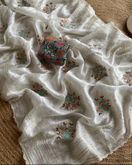 Whiteflower Offwhite Floral Embroidery Work Fancy Saree