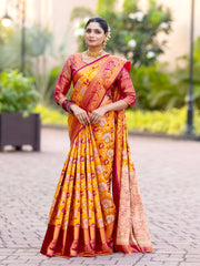 Olivia Yellow Kanjivaram Silk Zari Weaving Saree