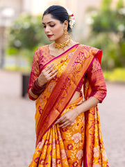 Olivia Yellow Kanjivaram Silk Zari Weaving Saree