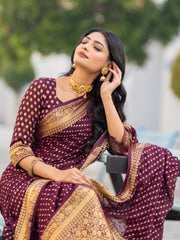 Patralekha Wine Georgette Weaving Saree