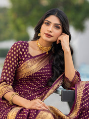 Patralekha Wine Georgette Weaving Saree