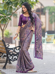 Luciana Chocolaty Brown Georgette Floral Print Fancy Saree