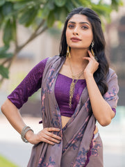 Luciana Chocolaty Brown Georgette Floral Print Fancy Saree